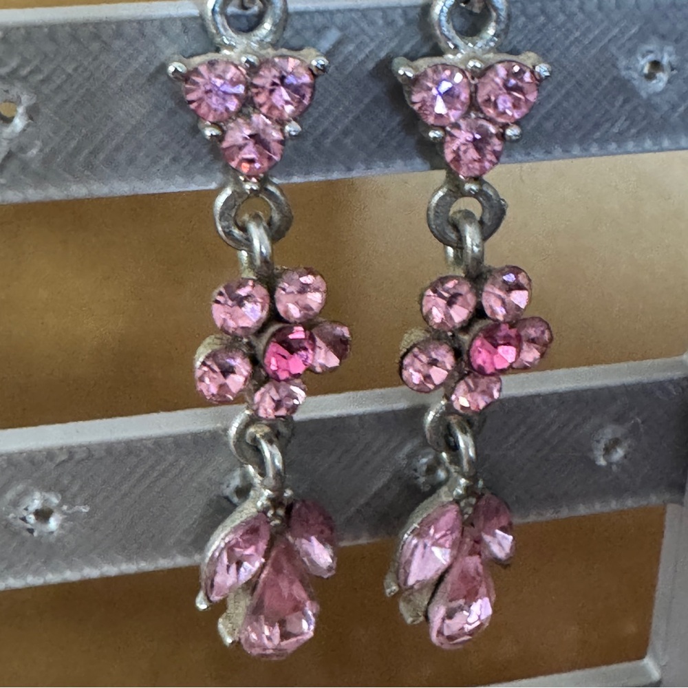 Pink Rhinestone Dangle Earrings - Picture 5 of 6